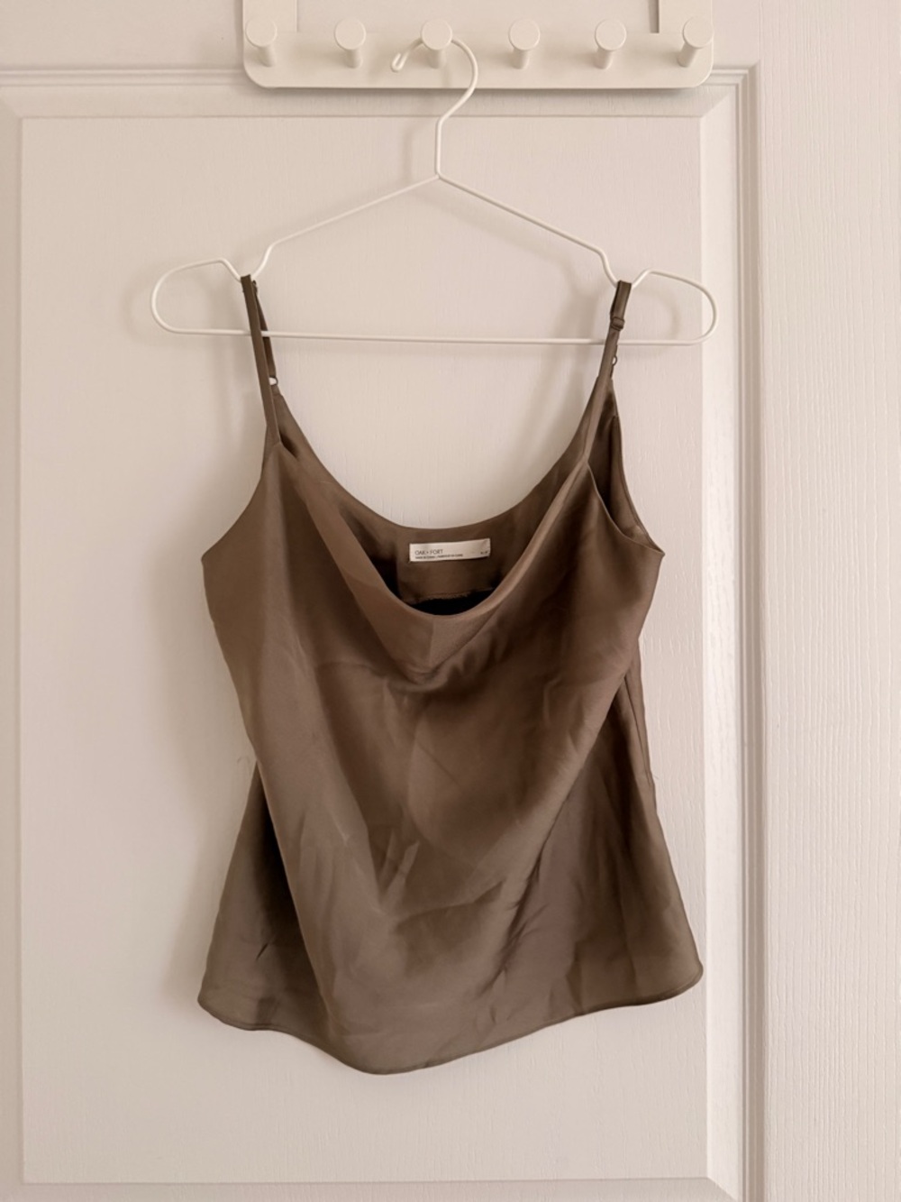 OAK + FORT Olive Brown Satin Cowl Neck Camisole